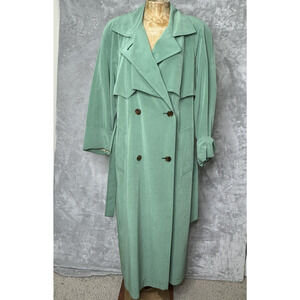 Vintage Sanyo Carol Cohen Trench Coat Womens 6 Green Double Breasted Longline